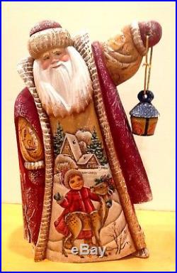 14Vintage Authentic Russian Wood Fedoskino Style Painting Santa Signed early 90