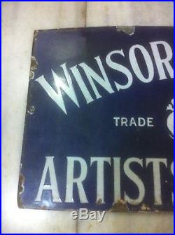 1900s WINSOR & NEWTON ARTIST WATERCOLOUR OIL PAINT STORE VINTAGE PORCELAIN SIGN