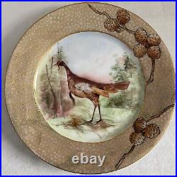 1916 Hand-painted Gilt Bird Cabinet Plates 8.5 in Signed Amelia Smeltz set of 6