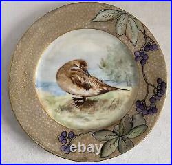 1916 Hand-painted Gilt Bird Cabinet Plates 8.5 in Signed Amelia Smeltz set of 6