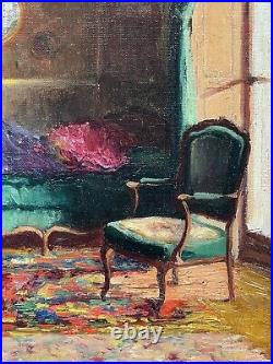 1920's French Impressionist Signed Oil Salon Interior Room Beautiful Details