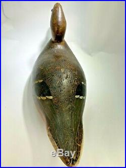1920's Walter Evans Mallard Duck Decoy Original Paint Glass Eyes 18 1/4 Signed
