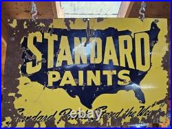 1920s Standard Paints Porcelain Sign Double Sided 24x36 Vintage Advertising