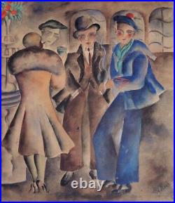 1930s Watercolor Figures City Life Signed WPA Era Regionalism Social Realism Vtg