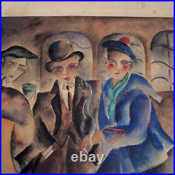 1930s Watercolor Figures City Life Signed WPA Era Regionalism Social Realism Vtg