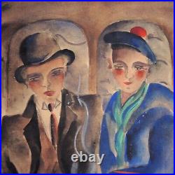 1930s Watercolor Figures City Life Signed WPA Era Regionalism Social Realism Vtg