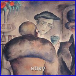 1930s Watercolor Figures City Life Signed WPA Era Regionalism Social Realism Vtg