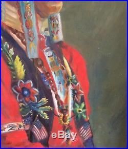 1935 Antique WPA Era Painting Native American Indian Portrait artist signed NJ