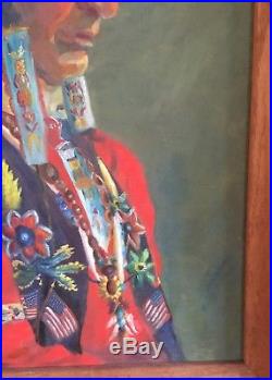 1935 Antique WPA Era Painting Native American Indian Portrait artist signed NJ