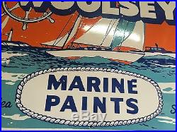 1940's Vintage Porcelain 34 x 22 Woolsey Marine Paints Company Enamel Sign