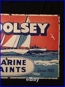 1940's Vintage Porcelain Woolsey Marine Paints Enamel Sign