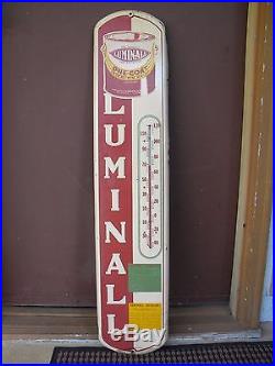 1940s RARE Luminall Paint LARGE VINTAGE ADVERTISING THERMOMETER Old Sign