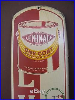 1940s RARE Luminall Paint LARGE VINTAGE ADVERTISING THERMOMETER Old Sign