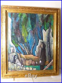 1944 VINTAGE ABSTRACT MODERNIST EXPRESSIONIST OIL PAINTING Mid Century Signed