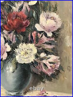1950's FRENCH STILL LIFE IMPRESSIONIST OIL PAINTING VINTAGE FLOWERS IN VASE
