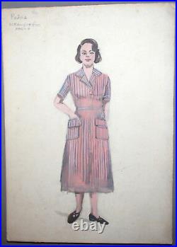 1950's Woman Portrait Vintage Wc Painting Signed