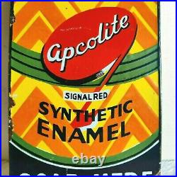 1950s Vintage Apcolite Synthetic Signal Red Enamel Sign Board Advertising Asian