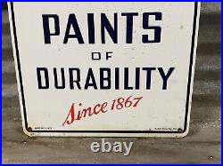 1953 Vintage Porcelain Sign Burdsals Paints Of Durability Art Deco Advertising