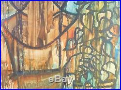 1957 LYRICAL ABSTRACT MODERNIST OIL PAINTING Vintage Mid Century Modern Signed