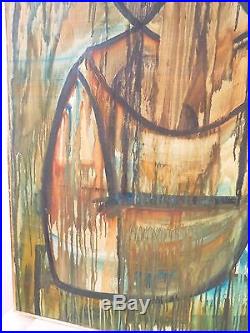 1957 LYRICAL ABSTRACT MODERNIST OIL PAINTING Vintage Mid Century Modern Signed