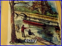 1960s Vintage SIGNED Print ARNO French Watercolor Painting Arc de Triumph Paris