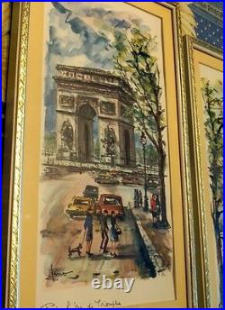 1960s Vintage SIGNED Print ARNO French Watercolor Painting Arc de Triumph Paris