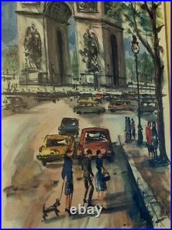 1960s Vintage SIGNED Print ARNO French Watercolor Painting Arc de Triumph Paris