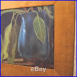 1961 Still Life with Leaves & Pottery Signed Holloway Original Oil Painting Vtg