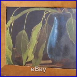 1961 Still Life with Leaves & Pottery Signed Holloway Original Oil Painting Vtg