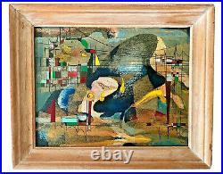 1965 Harold Laynor Vtg Mid Century Modern Art Mixed Media Oil Painting New York
