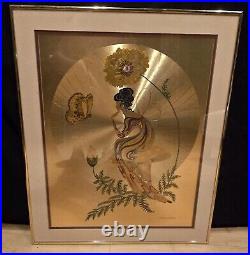 1970s Michelle Emblem Gold Foil Painting Poppy Nymph Hand Painted & Signed