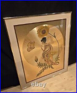 1970s Michelle Emblem Gold Foil Painting Poppy Nymph Hand Painted & Signed