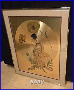 1970s Michelle Emblem Gold Foil Painting Poppy Nymph Hand Painted & Signed