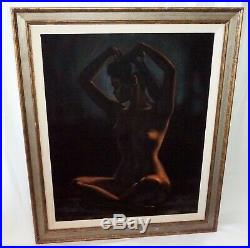 1970s Pacific Oil Painting on Velvet Seated Nude by Ralph Tyree (1921-1979)(Val)