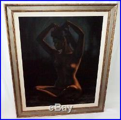 1970s Pacific Oil Painting on Velvet Seated Nude by Ralph Tyree (1921-1979)(Val)
