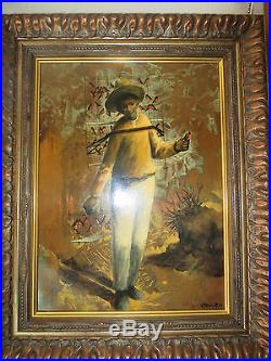 1974 Vintage A. Morales R. Mexican Artist Original Signed Painting Man with Birds