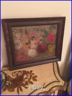 19th C. Victorian Antique Oil Painting Roses Crysamthemums Stunning Signed