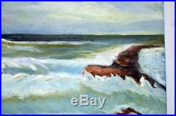 24 Vintage Acrylic Painting on Canvas Seascape Furious Sea Signed R. WADE