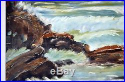 24 Vintage Acrylic Painting on Canvas Seascape Furious Sea Signed R. WADE