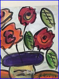24x24 PETER KEIL BERLIN FLOWERS VINTAGE & SIGNED PAINTING 1984