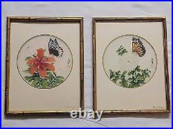 2 1978 Vintage Signed Artist Johnny Lung Paintings On Silk Professionally Framed