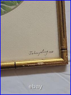 2 1978 Vintage Signed Artist Johnny Lung Paintings On Silk Professionally Framed