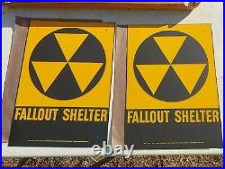 2 NOS ORIGINAL Vintage FALLOUT SHELTER Sign 10x14 REFLECTIVE PAINT NUCLEAR WAR