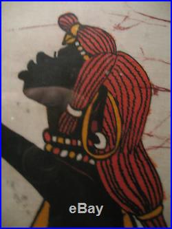 2 Vintage Ethnic Batik Warriors Original Paintings Framed African Art Signed