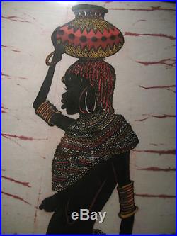 2 Vintage Ethnic Batik Warriors Original Paintings Framed African Art Signed