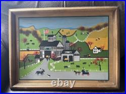 2 Vintage Folk Art Paintings Kathy Jakobsen Signed 1986 & Susan 1986 Wooden