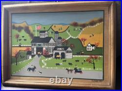 2 Vintage Folk Art Paintings Kathy Jakobsen Signed 1986 & Susan 1986 Wooden