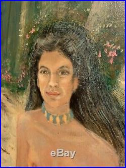 2 Vintage Original Paintings of Nude Hawaiian Women Tiki 20x24 Signed Geo Mason