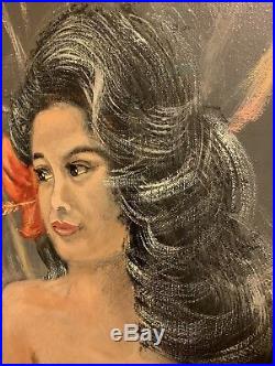 2 Vintage Original Paintings of Nude Hawaiian Women Tiki 20x24 Signed Geo Mason