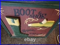 3D Vintage Shoe Repairs WOOD Sign Hand Painted Repair Store Cobbler 36 X 24